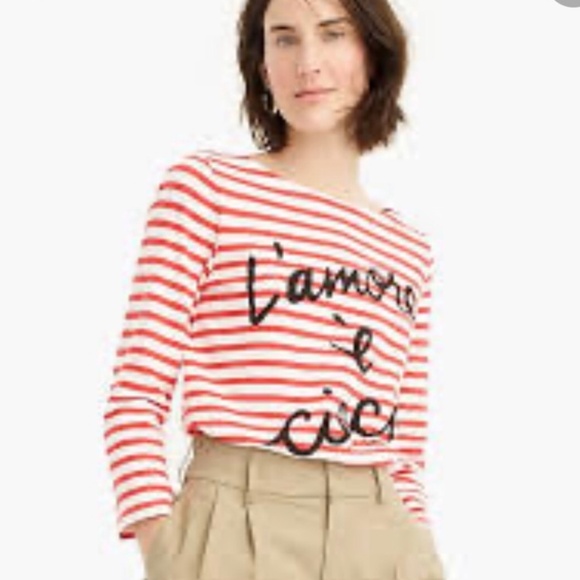 J. Crew L'amore E Cieco Stripe Boatneck Tee Medium Red/Ivory - Picture 2 of 7